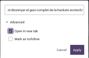 Opcions avançades d'enllaç