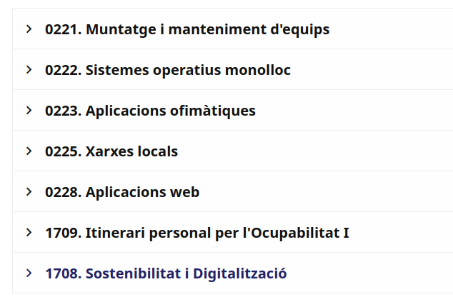 Llistat de mòduls