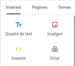 Menú d'inserció a Google Sites